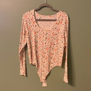 Aerie Floral Bodysuit - Pink and Orange